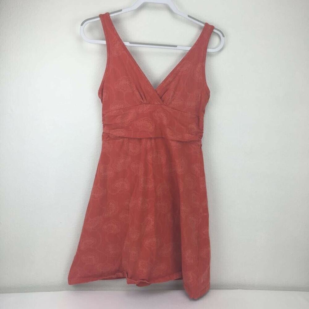 Patagonia Womens Faux Wrap Dress Orange Floral Stretch V Neck Sleeveless M